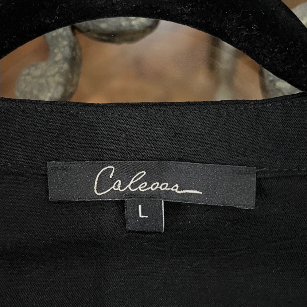 Calessa Womens Black Tunic Top with Red Embroidered Yoke Sz L Artsy Resortwear - Picture 9 of 11